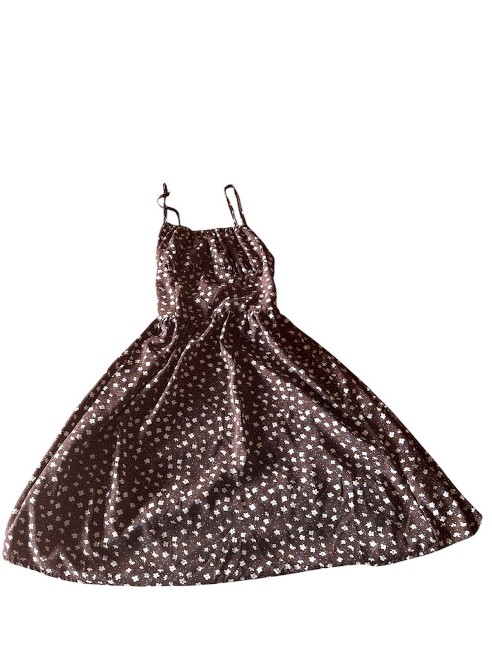 SHEIN Brown Floral Midi Dress with Adjustable Spaghetti Straps